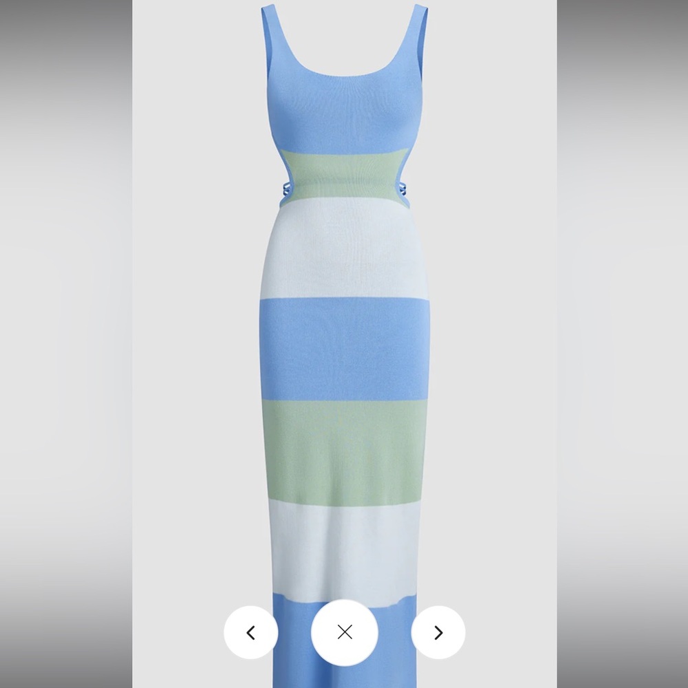Blue Tri Colored Open Back Long Dress